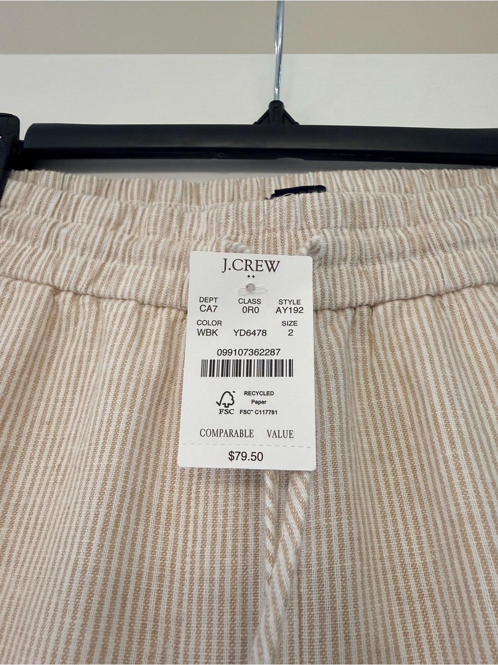 J. Crew women’s linen Beige and Cream Striped pants